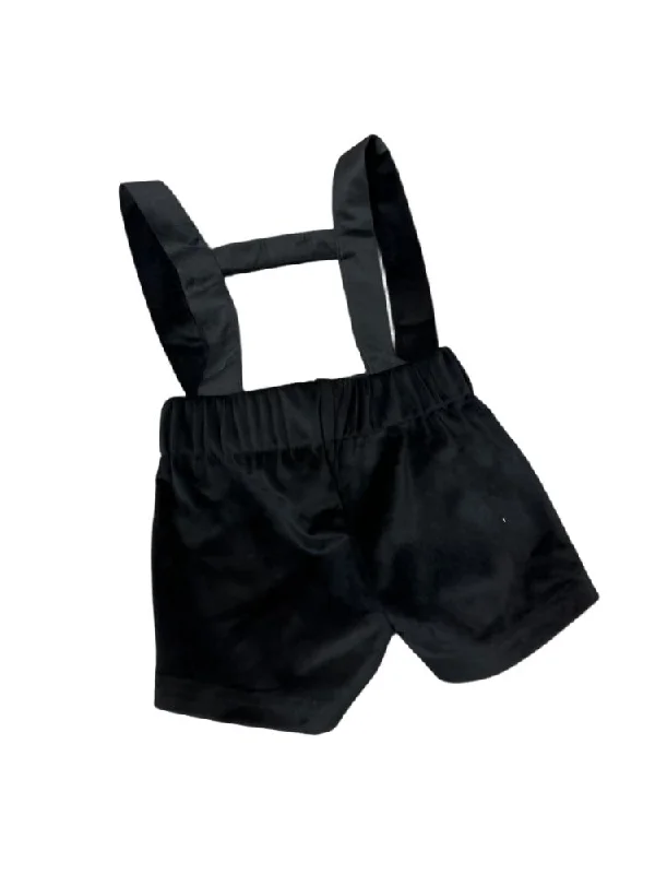 shorts with suspenders velvet - black