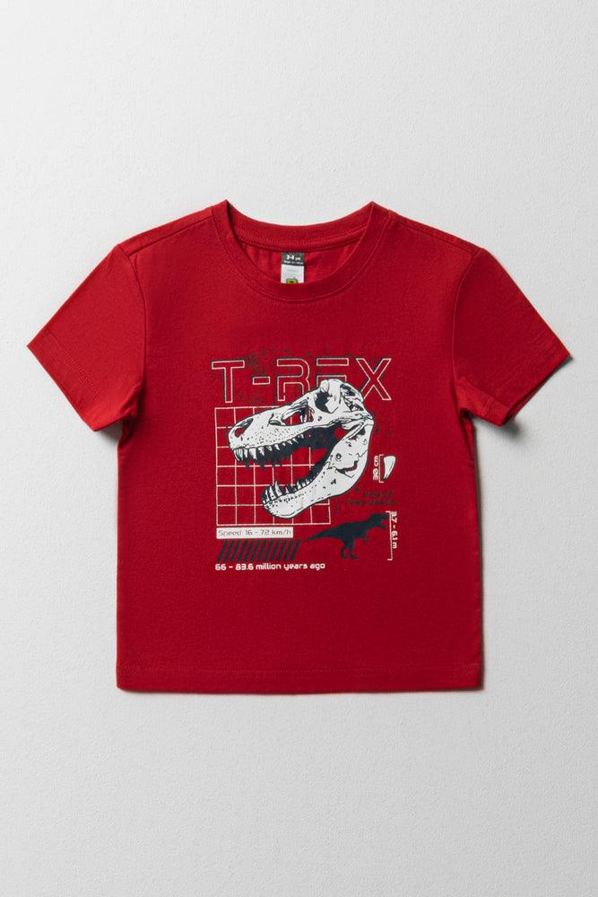 Printed Dinosaur T-Shirt Red