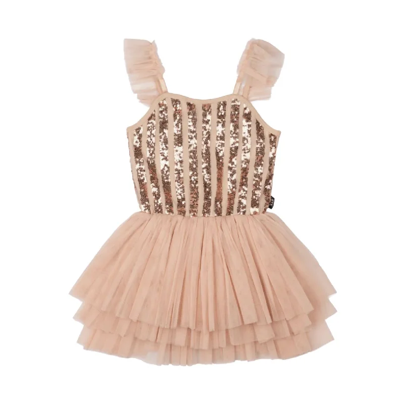 Rock Your Baby - Gold Stripe Sequin Tulle Leotard Dress