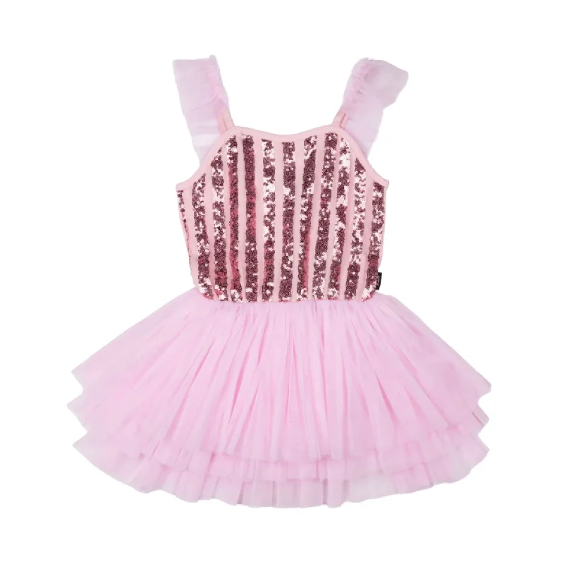 Rock Your Baby - Pink Stripe Sequin Tulle Leotard Dress