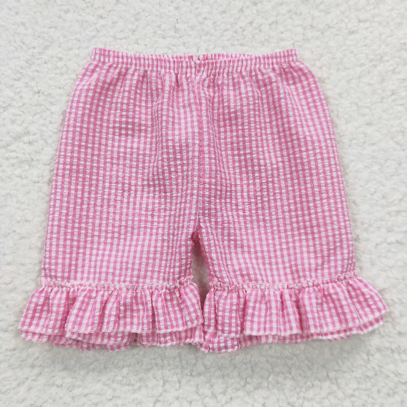 SS0063 Baby Girl Pink Plaid Seersucker Shorts