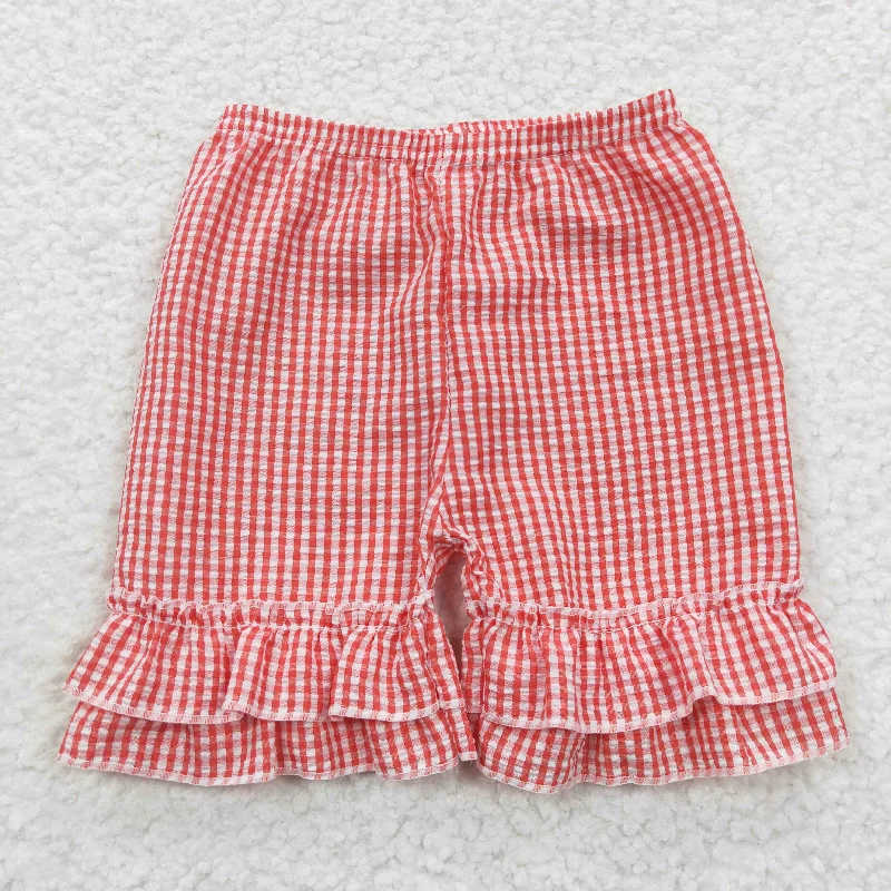 SS0064 Baby Girl Red Plaid Seersucker Shorts