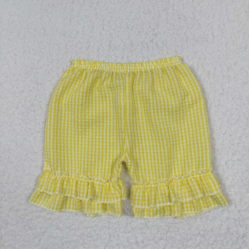 SS0065 Baby Girl Yellow Plaid Seersucker Shorts