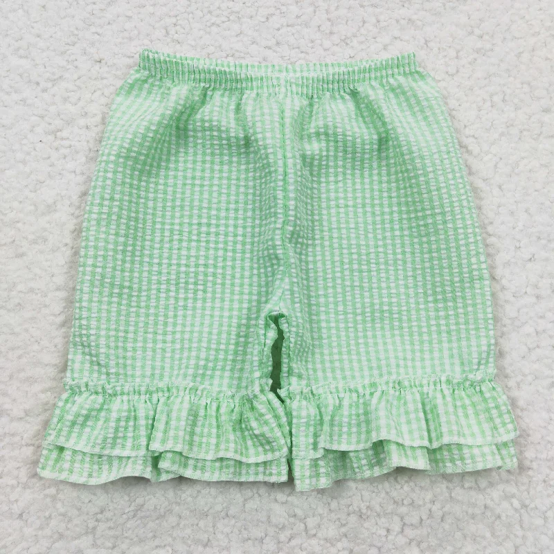 SS0066 Baby Girl Green Plaid Seersucker Shorts