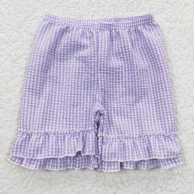 SS0067 Baby Girl Purple Plaid Seersucker Shorts