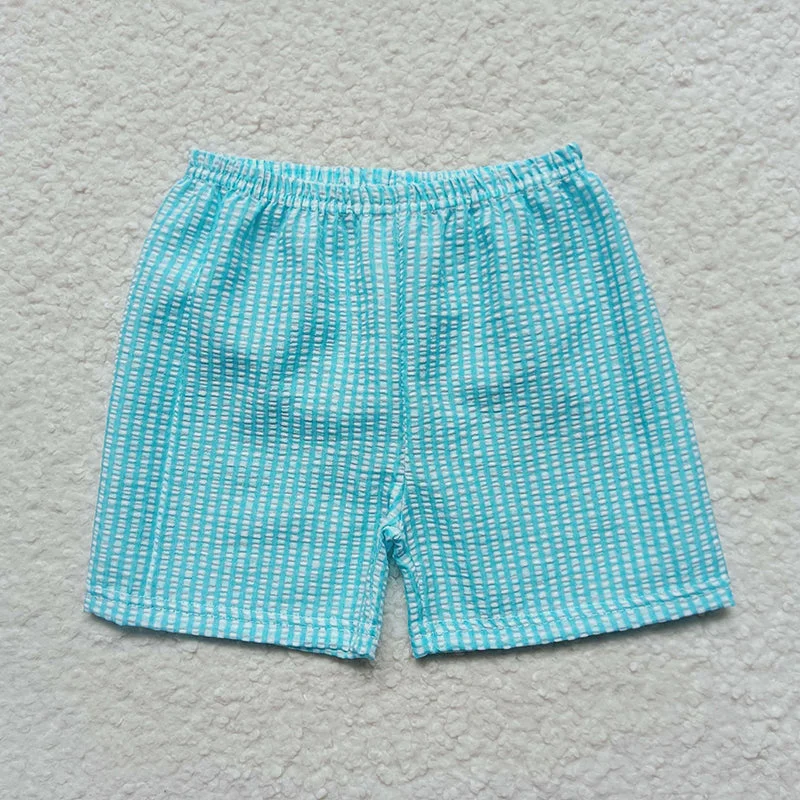 SS0073 Baby Boy Blue Plaid Seersucker Shorts