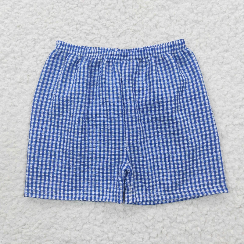 SS0074 Baby Boy Blue Plaid Seersucker Shorts