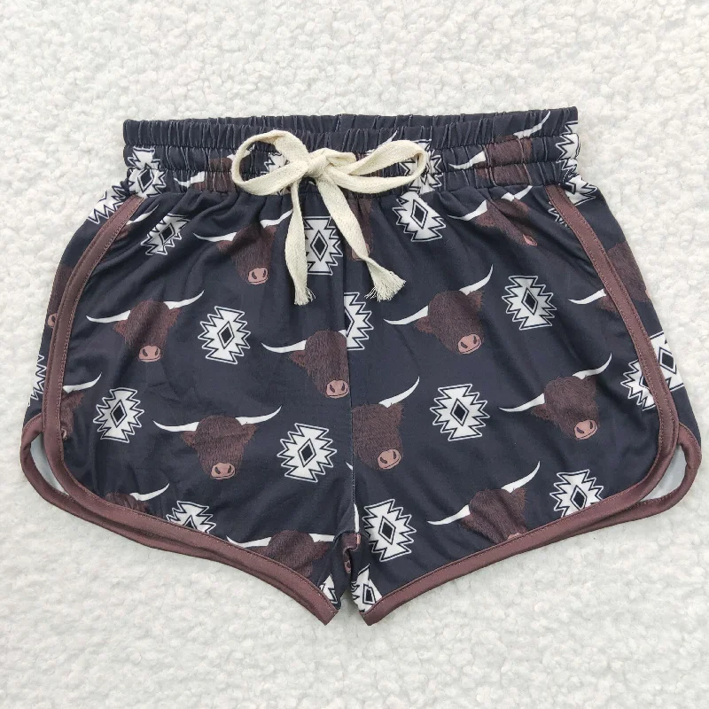 SS0087 Baby Girl Western Cow Floral Summer Running Shorts