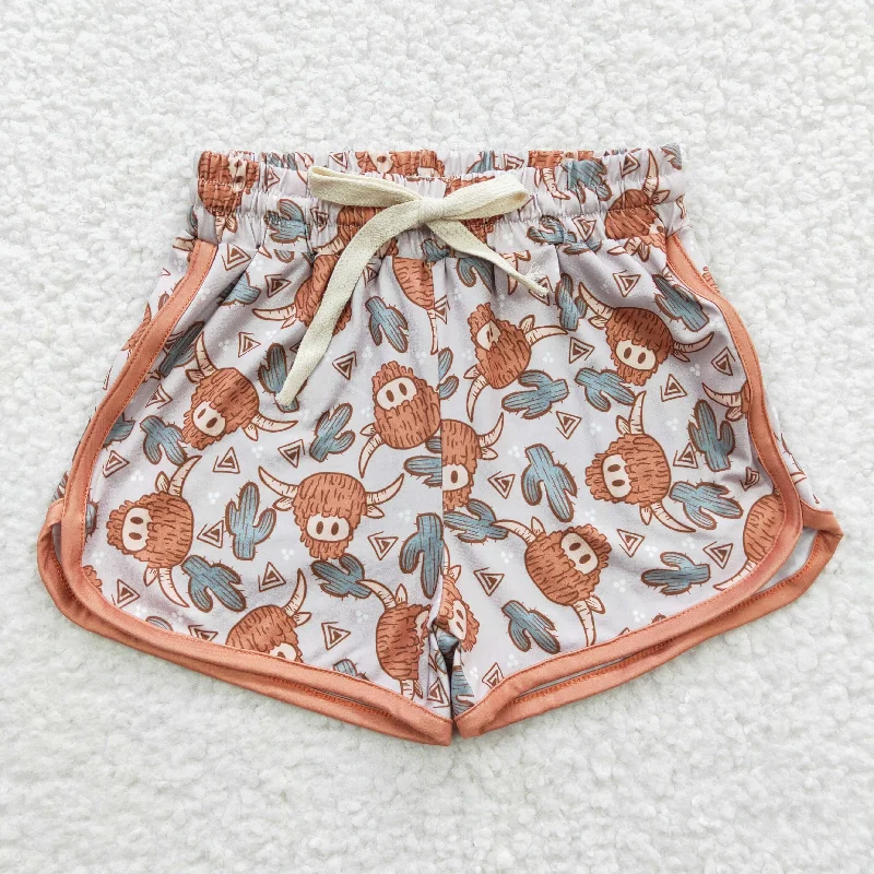 SS0089 Baby Girl Western Cactus Cow Summer Running Shorts