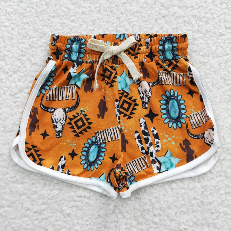 SS0090 Baby Girl Western Howdy Cow Summer Running Shorts