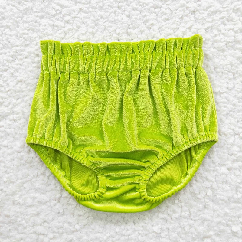 SS0101 Baby Girl Green Velvet Bummie Shorts