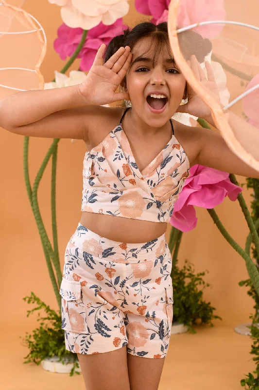 Summer Playbook- Floral Print Shorts & Top Set For Girls