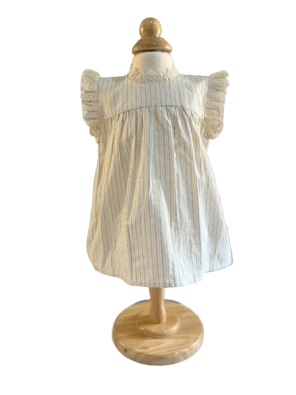 Susie Dress Beige Blue Pinstripe