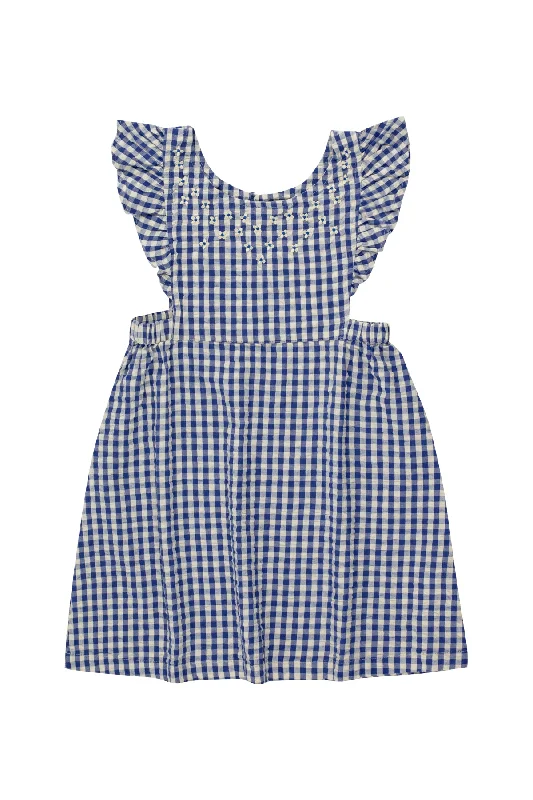 Tiny Cottons Vichy Dress - Light Cream/Ultramarine