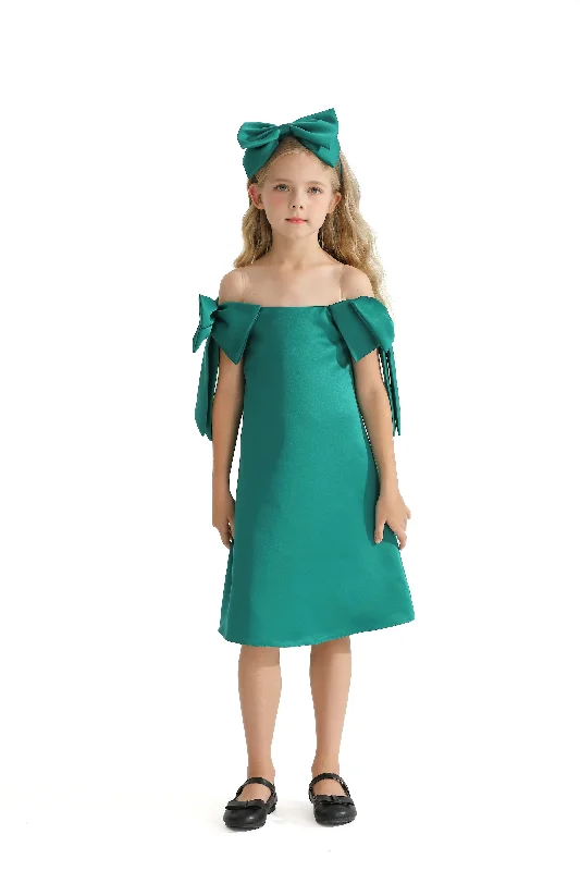 Green Luneta Off Shoulder Bow Dress