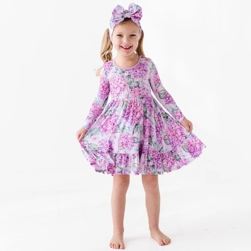 You Had Me At Hydrangea Girls Dress & Shorts Set - Long Sleeves