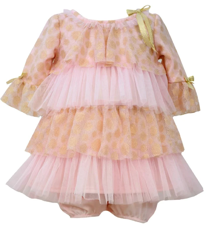 Fancy Baby Party Dress Pink Gold Tiered Party Dress