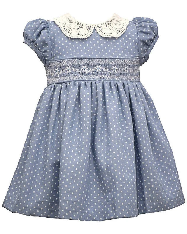 Bonnie Jean Baby Girls Smocked Dot Dress with Lace Collar