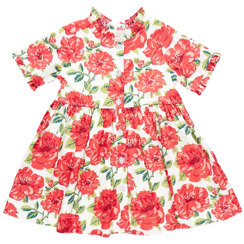 Girls Autumn Dress - Red Peonies