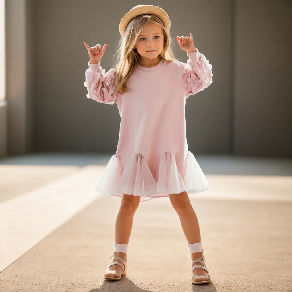 Girls Pink Blossom Tulle Dress