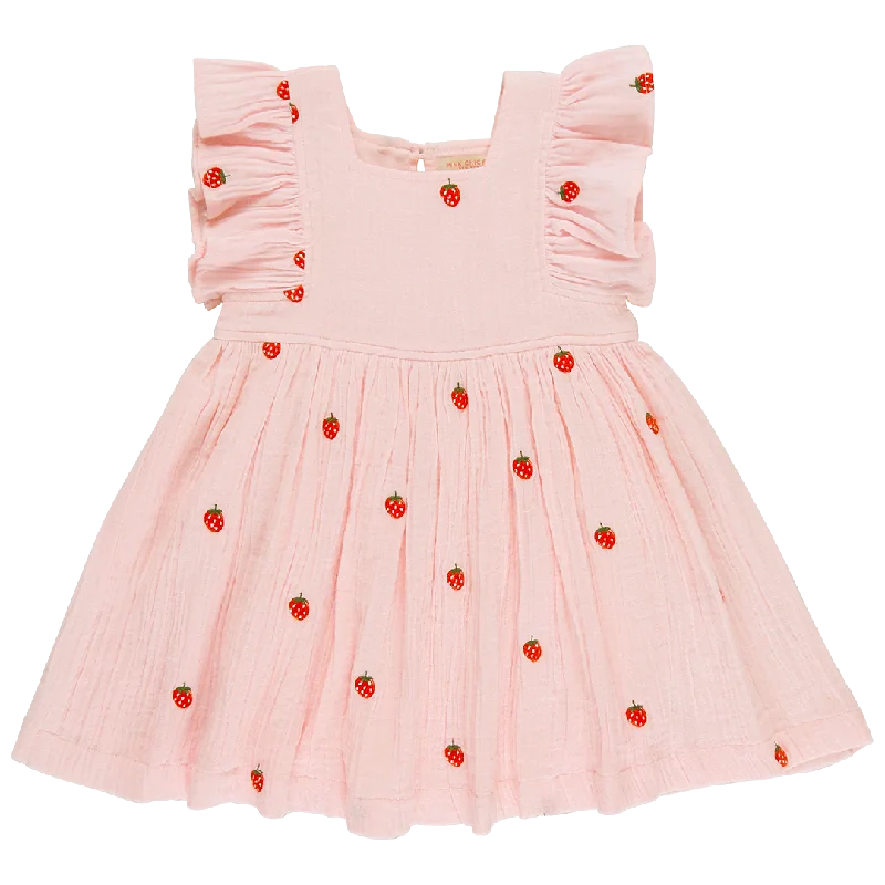 Girls Elsie Dress - Strawberry Embroidery