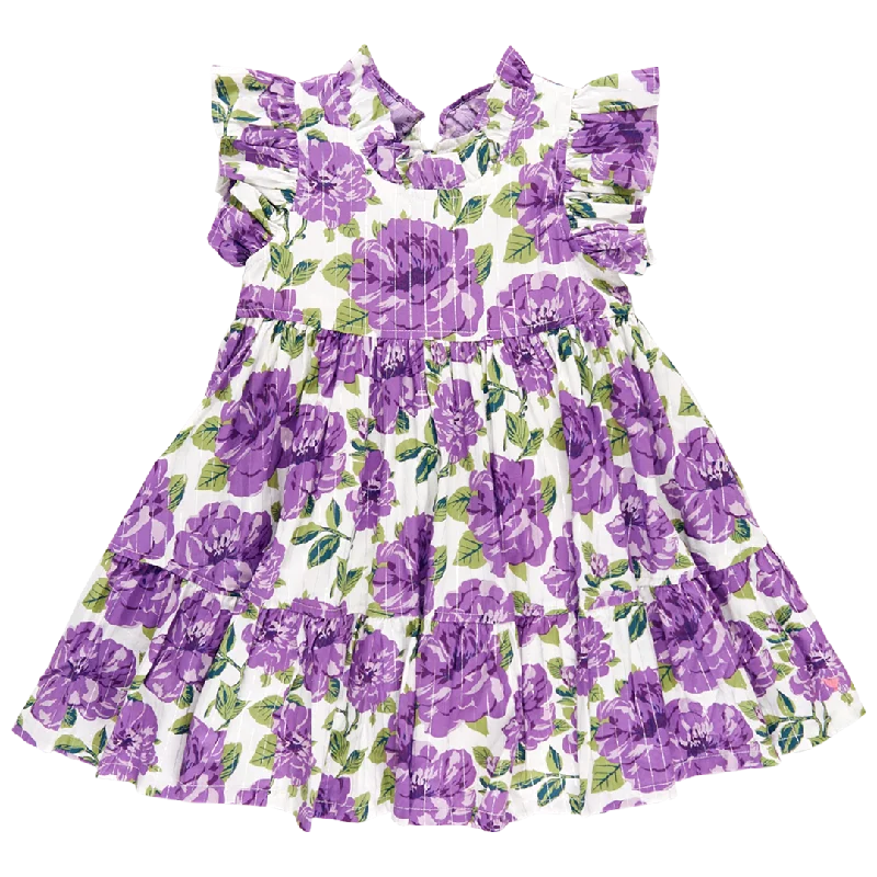 Girls Jennifer Dress - Purple Peonies