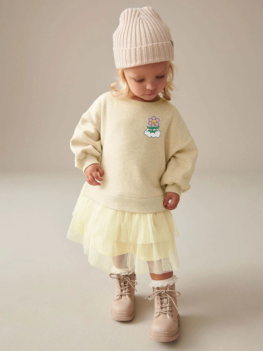 Girls Beige Tulle Jumper Dress