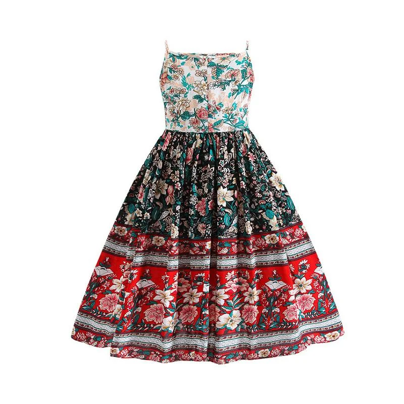 Girls sling retro little fragrant floral princess dress Wholesale 32151598