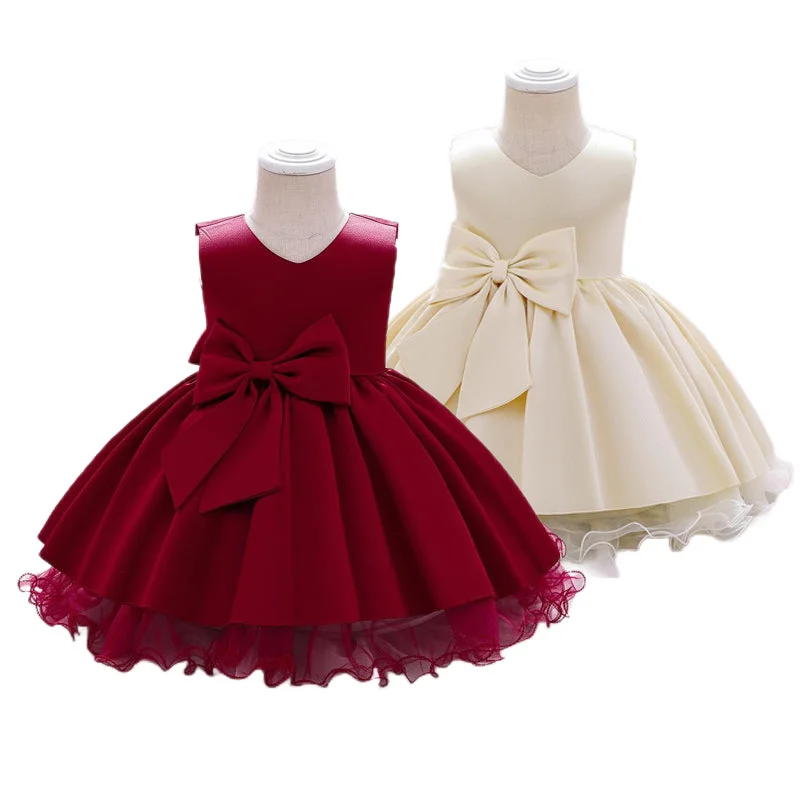 Little Girl Bow Front Mesh Princess Dress Wholesale 85161274