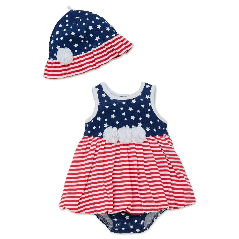 Little Me Baby Girls Americana Stars and Stripes Popover and Hat