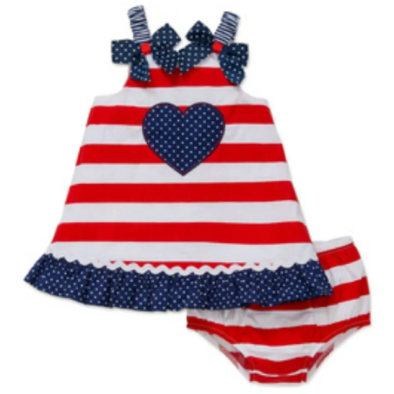 Little Me Infant Toddler Girls Americana Stripe Heart Dress Set