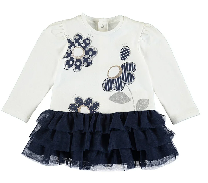 Mayoral Baby Girls Modern Floral Navy Ruffle Dress