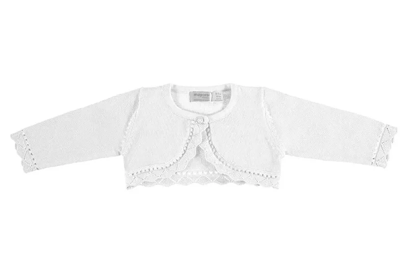 Mayoral White Baby Cotton Cardigan with Crochet Trim