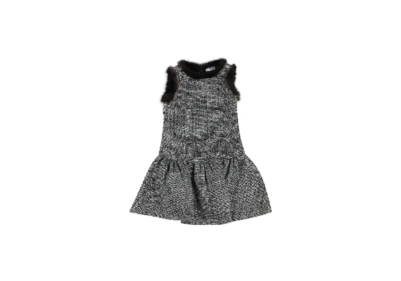 Monnalisa, Girls Tweed Dress with Mink Trim,, 8 Years