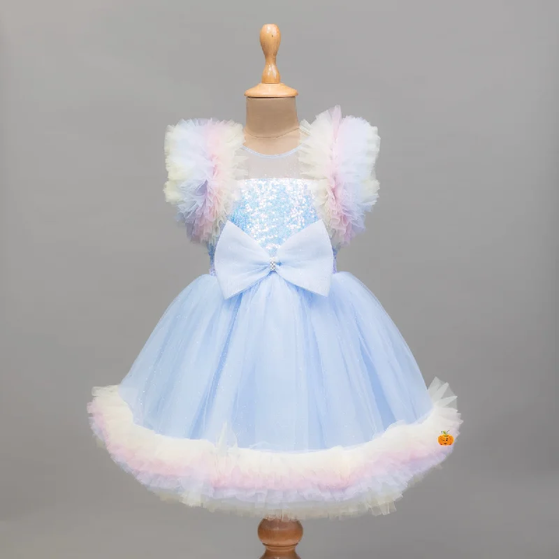 Turquoise Frill Bow Girls Frock